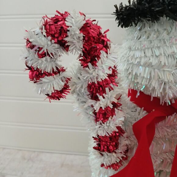 Christmas Tinsel Snowman 12" Candy Cane Wreath Christmas Decoration - Picture 7 of 9